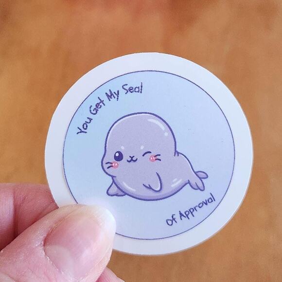Cute Chubby Animal Seal Sticker Funny Message Gag Gift Dad Joke Purple Blue - Picture 4 of 4